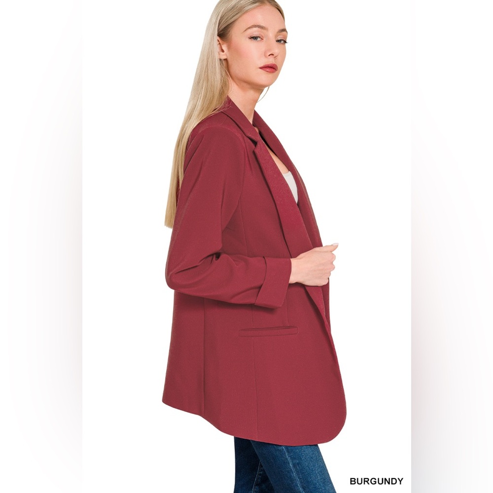 Zenana WOVEN LONG SLEEVE OPEN FRONT CLASSIC BLAZER - Picture 2 of 2
